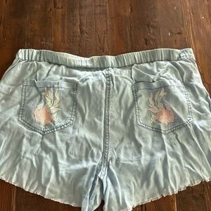 Light Blue Mock-Denim Embroidered Women's Shorts